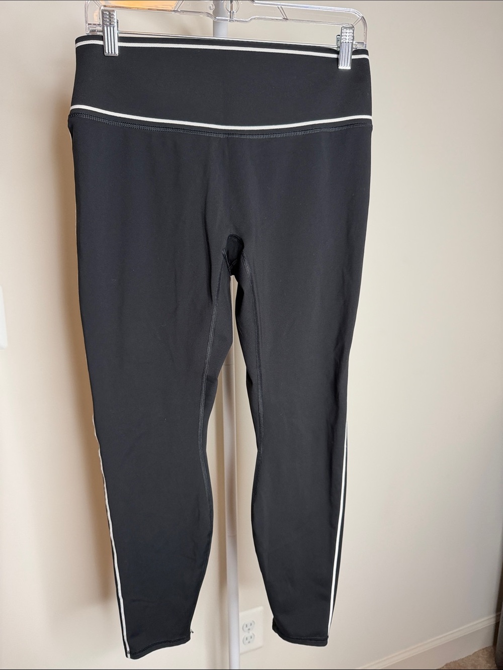 Black Womens Athletic Leggings with White Trim